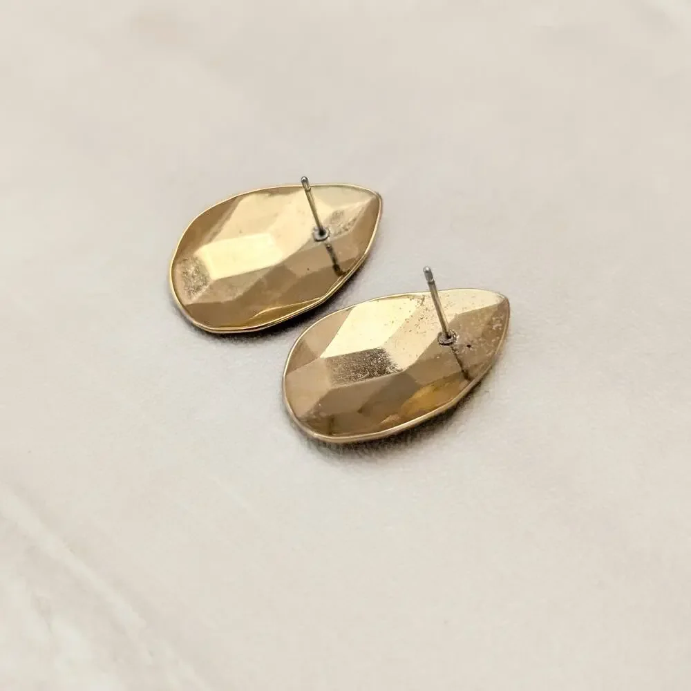 Vintage Stud Earrings Gold Tone Faceted Teardrop Shape
